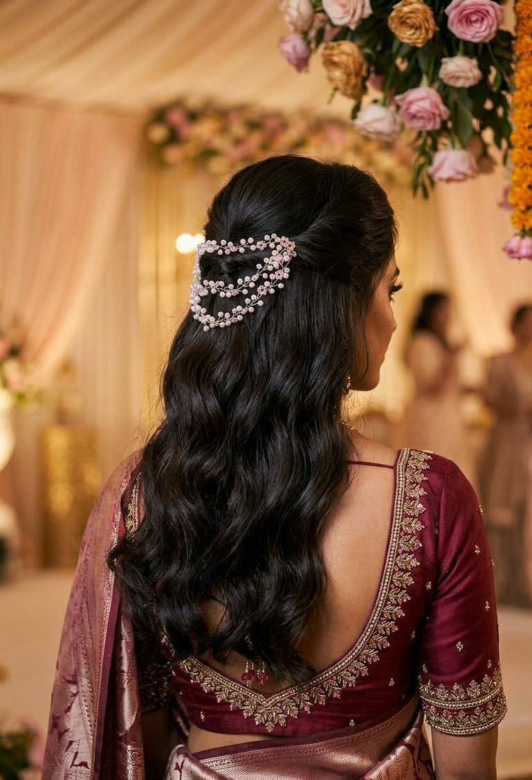 Pearl Vine Hair Chain with Crystal Accents