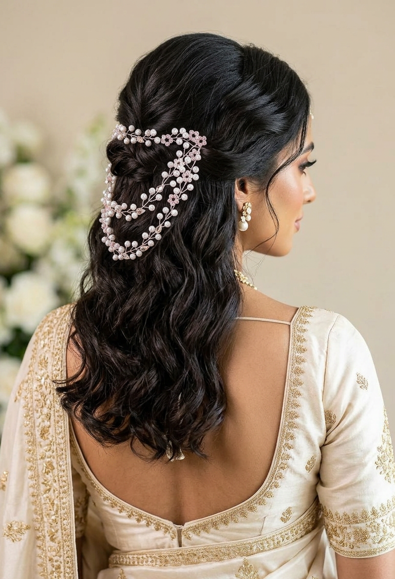 Pearl Vine Hair Chain with Crystal Accents
