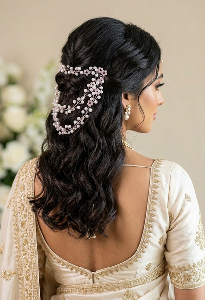 Pearl Vine Hair Chain with Crystal Accents