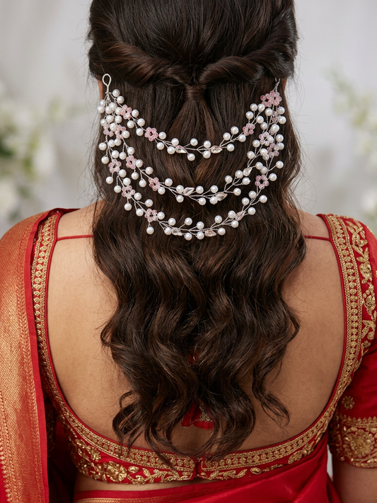 Pearl Vine Hair Chain with Crystal Accents