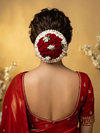 Crimson Rose Garden Hair Bun with Pearl Halo