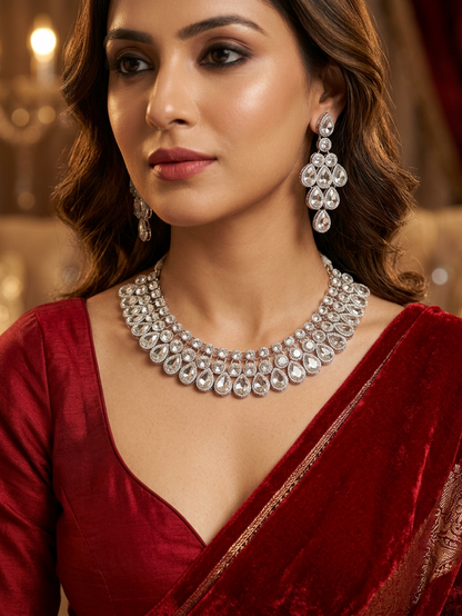 Kundan Cascade Necklace, Earrings & Maang Tikka Bridal Set