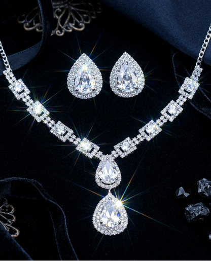 Diamond Teardrop Halo Necklace & Earrings Set