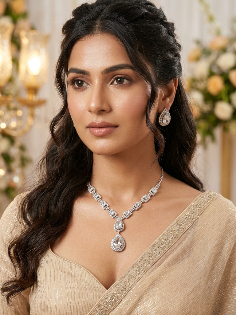 Diamond Teardrop Halo Necklace & Earrings Set
