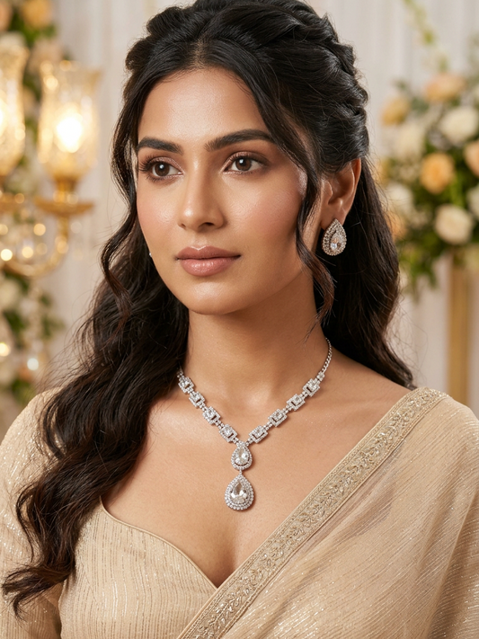 Diamond Teardrop Halo Necklace & Earrings Set