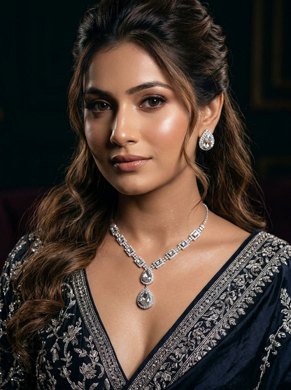 Diamond Teardrop Halo Necklace & Earrings Set