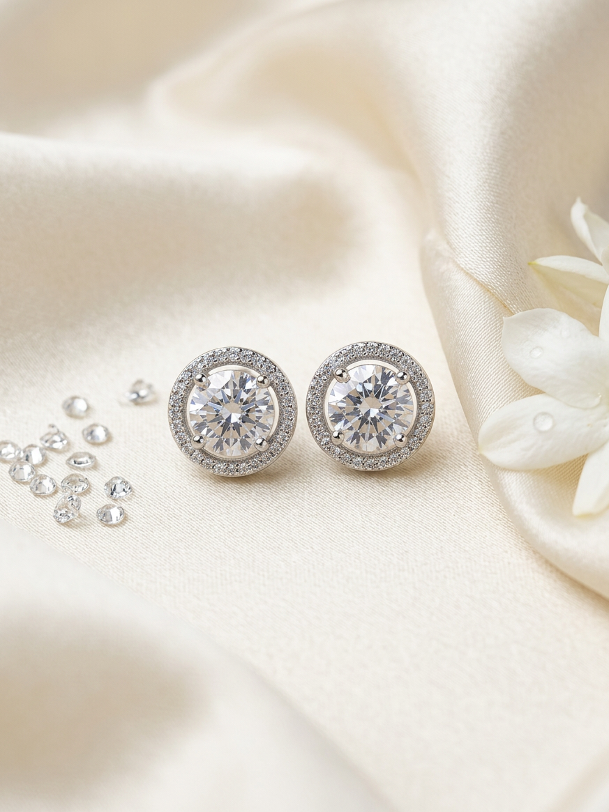 Double Halo Crystal Solitaire Stud Earrings