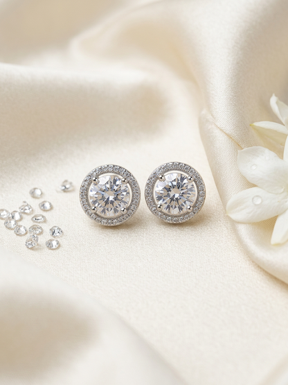 Double Halo Crystal Solitaire Stud Earrings