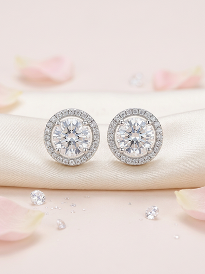 Double Halo Crystal Solitaire Stud Earrings