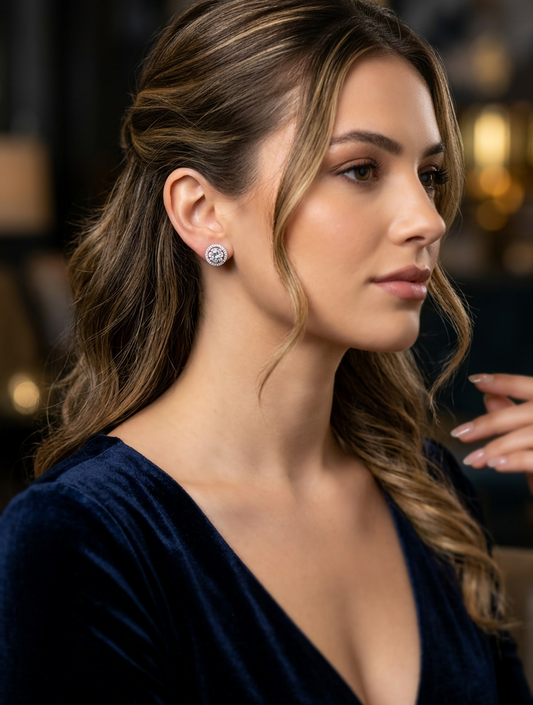 Double Halo Crystal Solitaire Stud Earrings