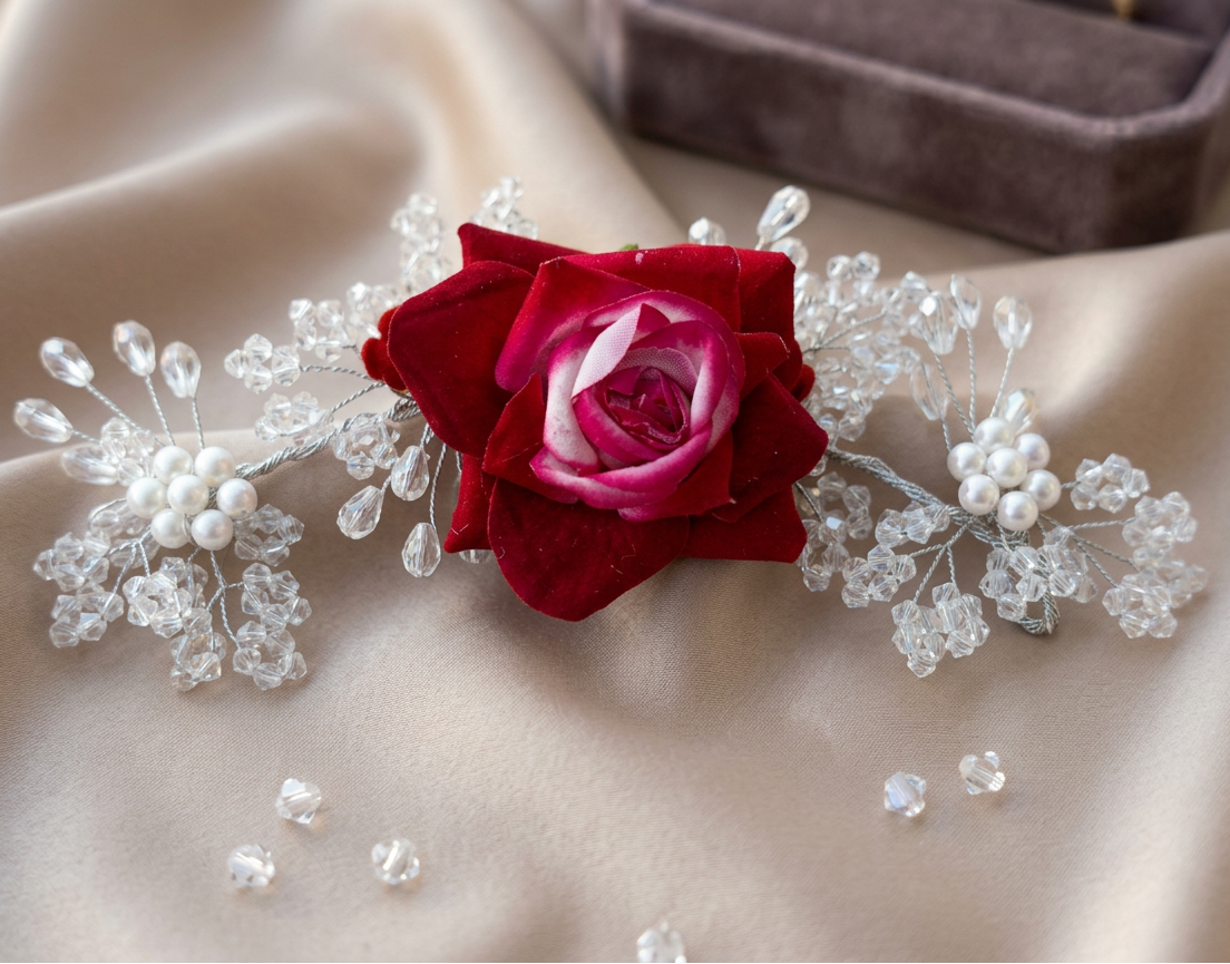 Scarlet Bloom Pearl Hair Accessory