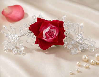 Scarlet Bloom Pearl Hair Accessory