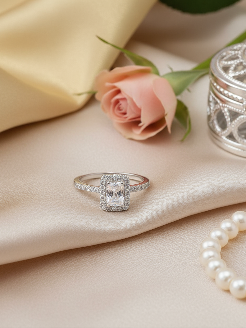 Crystal Halo Engagement Ring