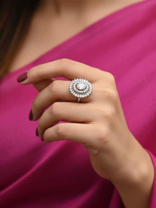 Baguette Sunburst Cocktail Ring