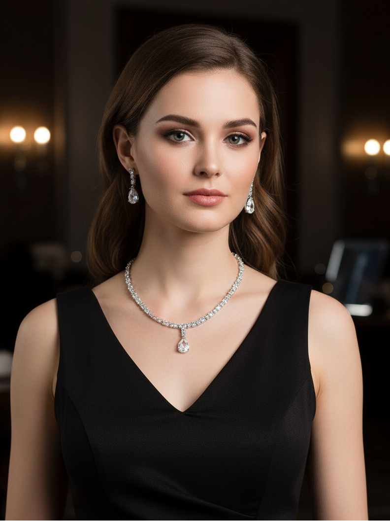 Crystal Drop & White Cubic Zirconia Minimal Jewellery Set