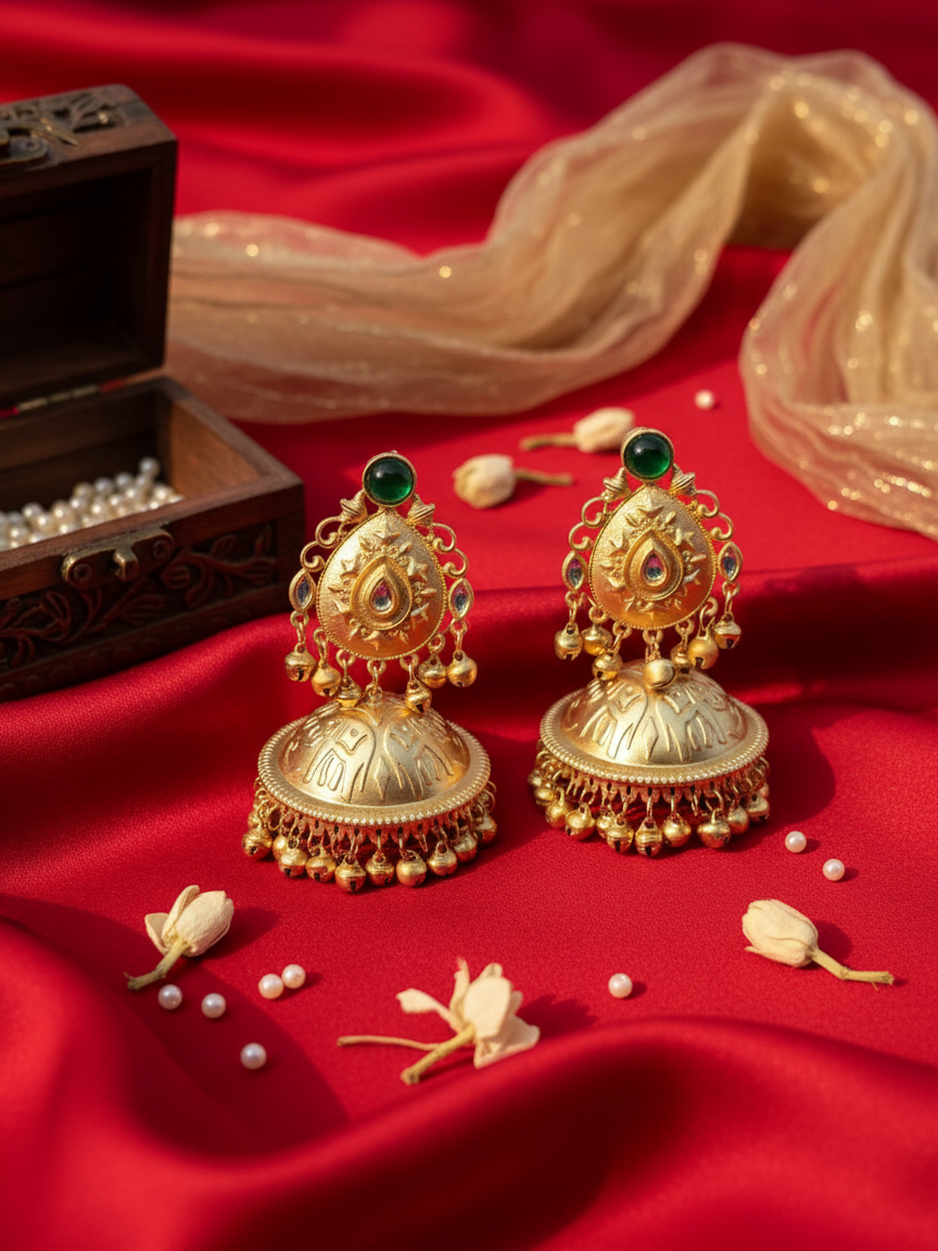Royal Peacock Temple Jhumka Earrings