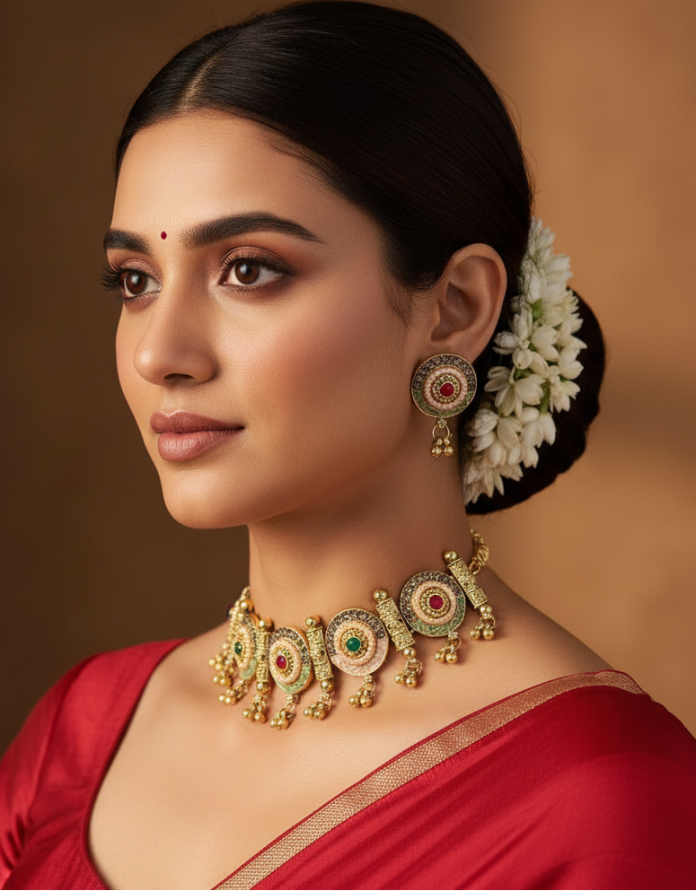 Royal Chakra Choker Necklace & Earrings Set