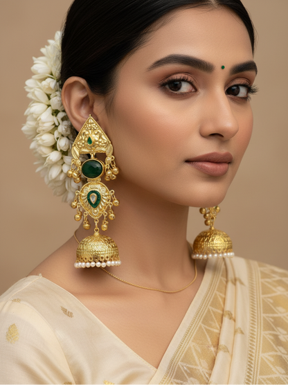 Emerald Temple Jhumka Earrings