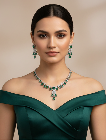 Emerald Majesty Necklace & Earrings Set