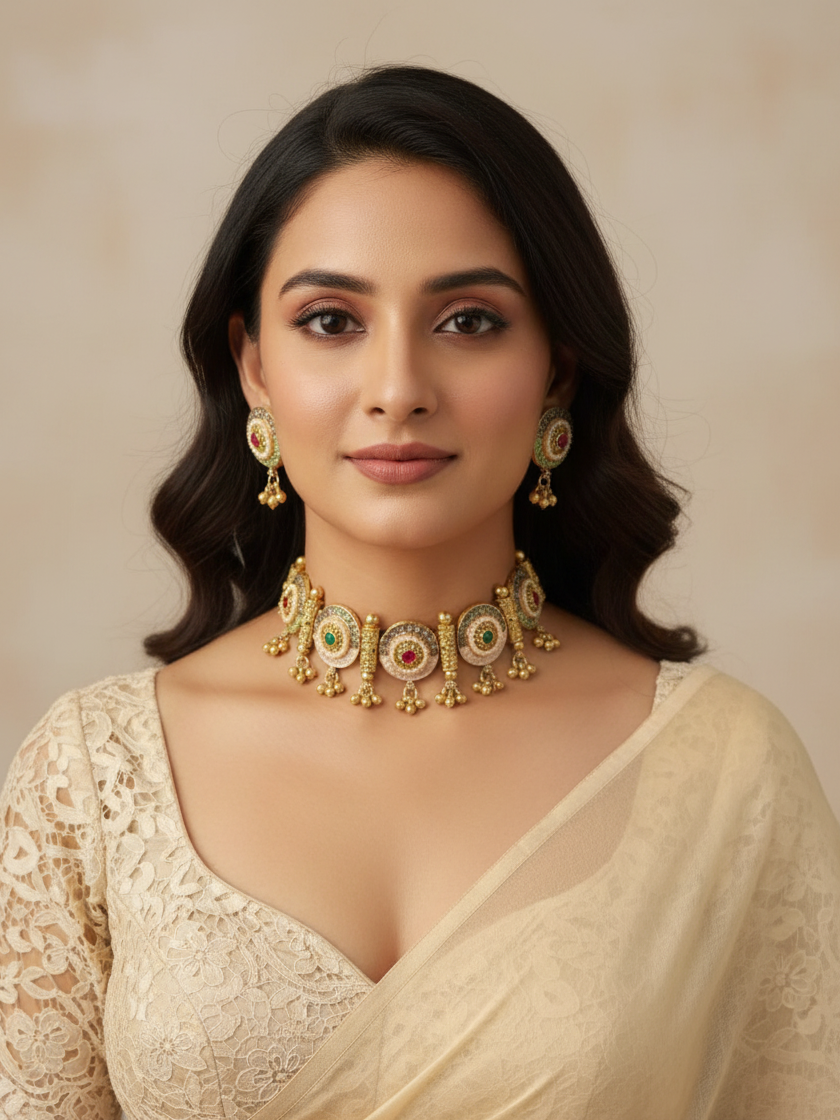 Royal Chakra Choker Necklace & Earrings Set