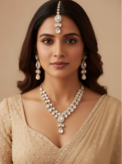 Royal White Polki Kundan Bridal Jewellery Set