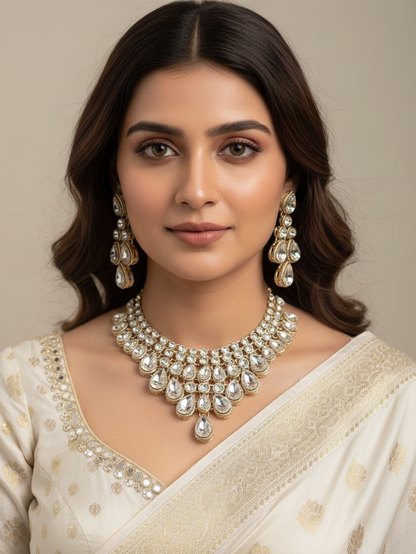 Sparkling Teardrop Kundan Necklace Set
