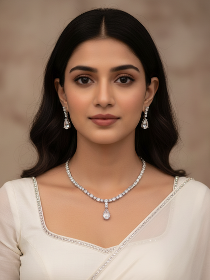 Crystal Drop & White Cubic Zirconia Minimal Jewellery Set