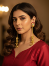 Ruby Peacock Halo Earrings with Golden Ghungroo Cascade