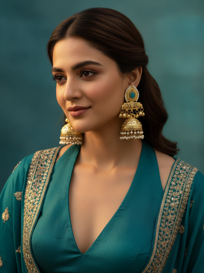 Turquoise Pearl Jhumka Earrings