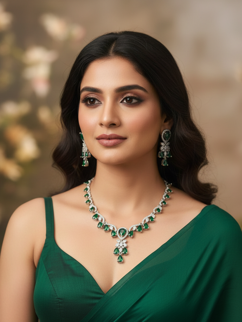 Emerald Majesty Necklace & Earrings Set