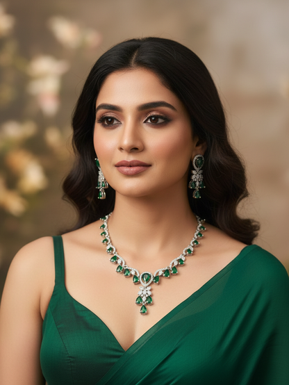 Emerald Majesty Necklace & Earrings Set