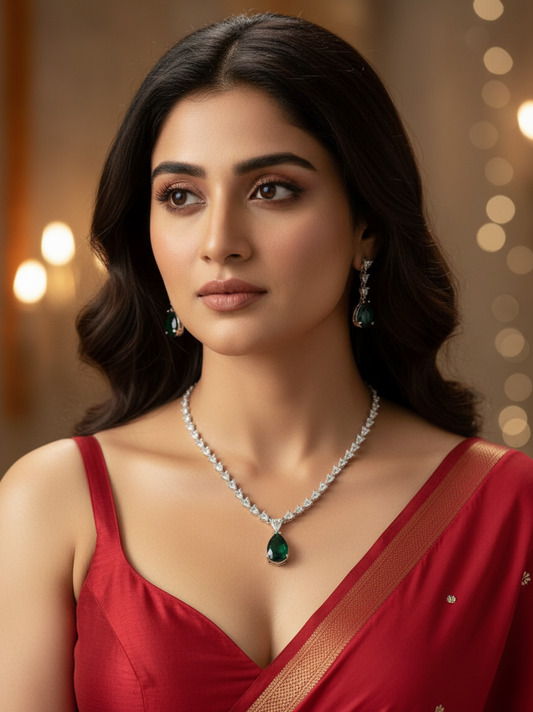 Emerald Teardrop Marquise Necklace & Earrings Set