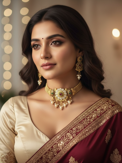 Royal Heritage Choker & Earrings Set with Pearl Cascade