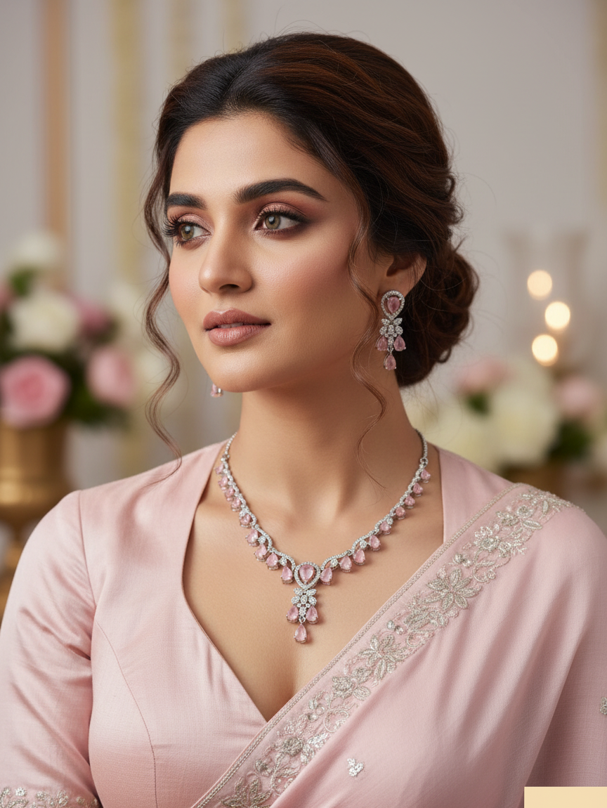 Rose Blush Necklace & Earrings Set