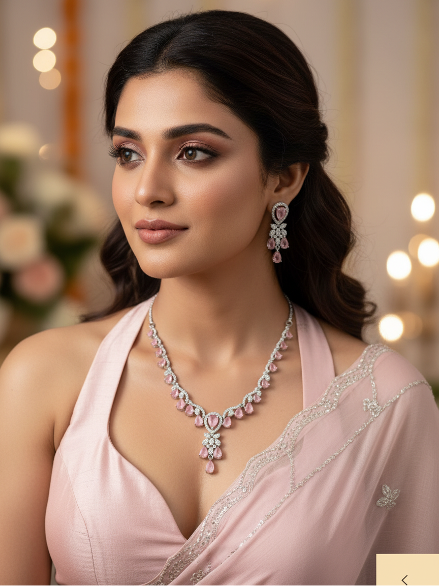 Rose Blush Necklace & Earrings Set