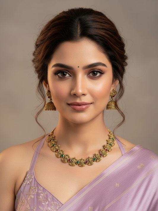 Lakshmi Temple Choker Necklace & Jhumka Earrings Set