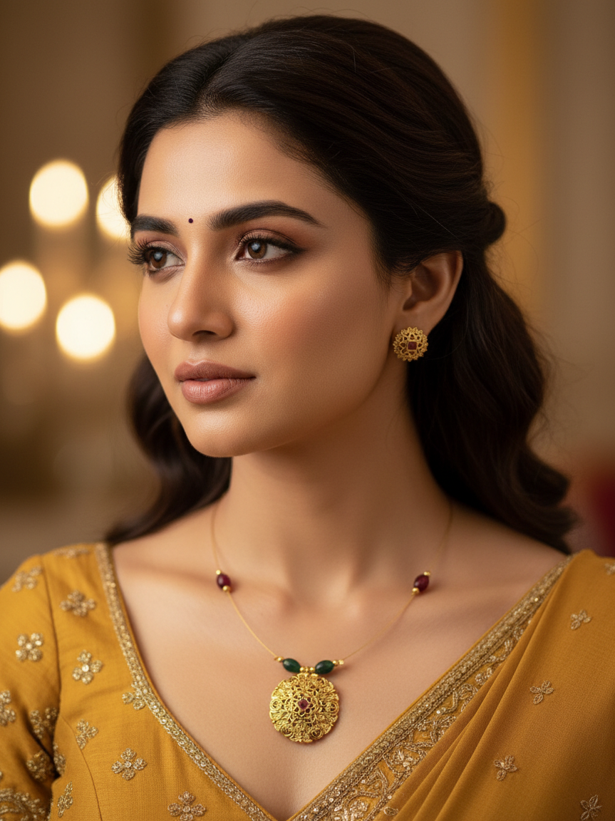 Ratna Medallion Minimalist Necklace & Earrings Set
