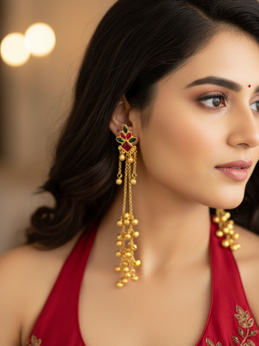 Leaf Motif Cascade Earrings