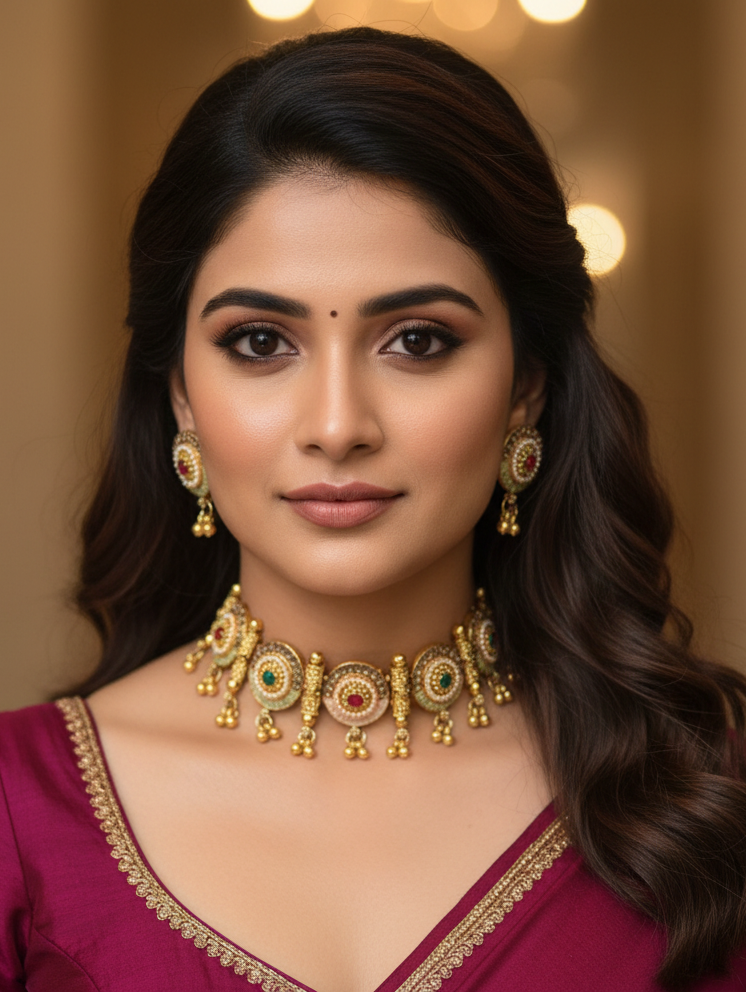 Royal Chakra Choker Necklace & Earrings Set