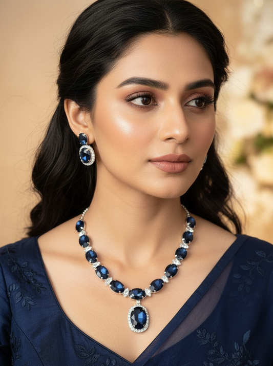 Royal Midnight Sapphire Necklace and Earring Set
