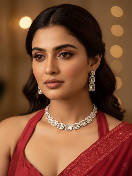 White Emerald-Cut Cubic Zirconia Rhodium Jewellery Set