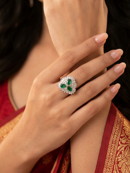 Emerald Trio Baguette Fan Ring