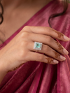 Aqua Glow Square Halo Adjustable Ring