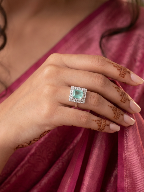 Aqua Glow Square Halo Adjustable Ring