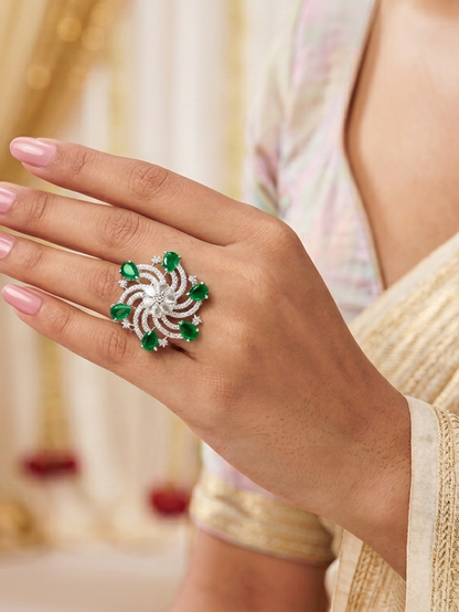Emerald Bloom Statement Ring