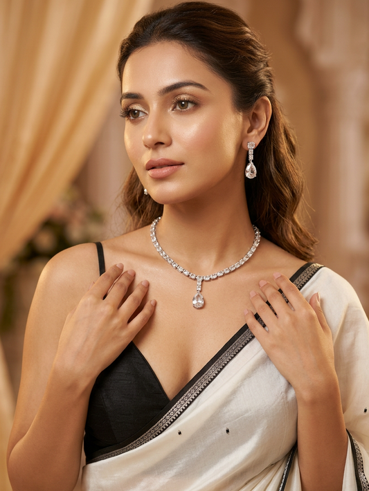 Crystal Drop & White Cubic Zirconia Minimal Jewellery Set