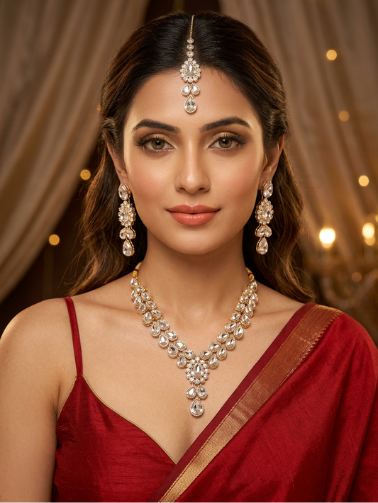 Royal White Polki Kundan Bridal Jewellery Set