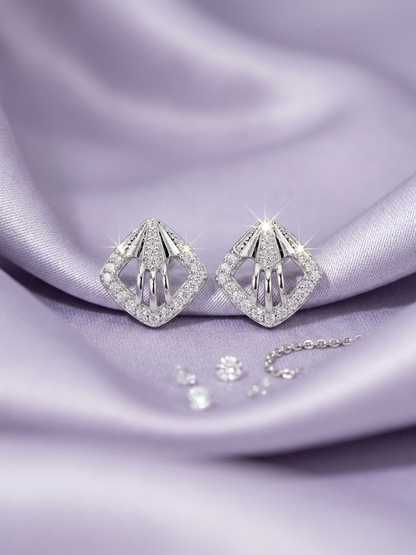 Art Deco Diamond Frame Stud Earrings with Baguette Accents