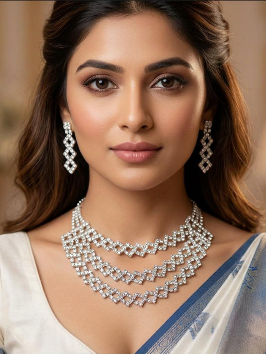 Radiant Cascade Diamond Necklace & Earrings Set