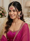 Fuchsia Bloom Kundan Jhumka & Maang Tikka Set